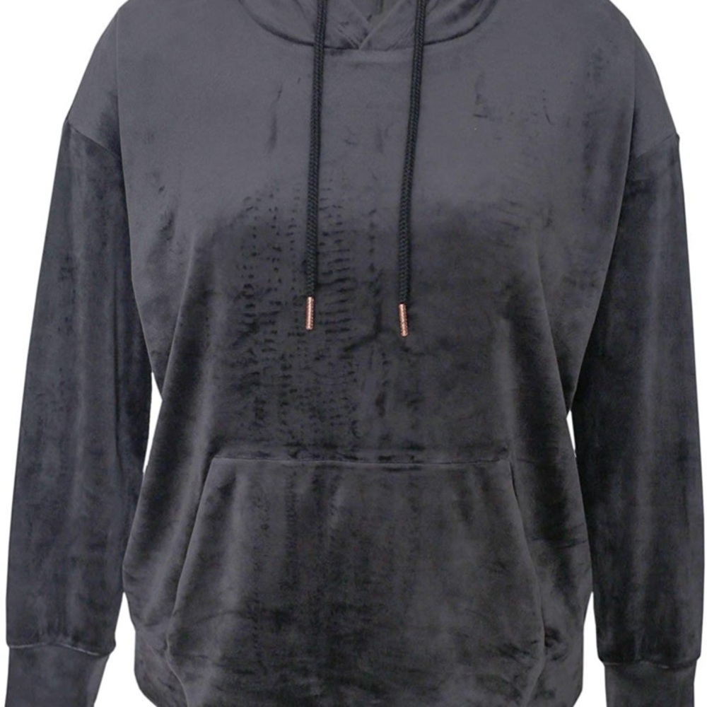 Green Tea Woman Super Soft Velour Hoodie- Grey
